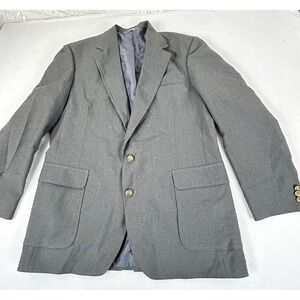 Haggar‎ Blazer Mens 44R Grey Classic Gold Crest Button Professional Vintage